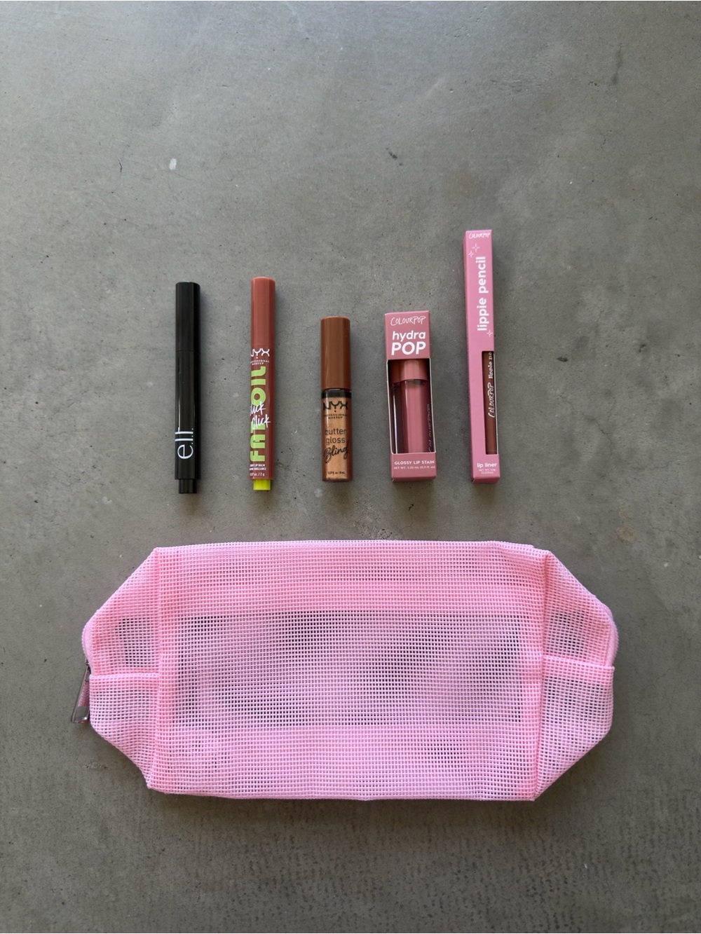 Beauty Lip Bundle / 6pc Makeup Set w Mesh Bag / Pink